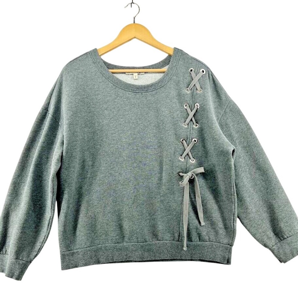 Express One Eleven Long Sleeve Women's Small Gray Laced Tie Pullover‎ Sweatshirt